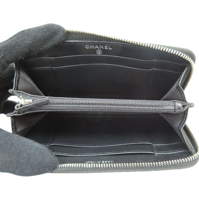 黑色 牛皮 山茶花壓紋 拉鍊中夾 【CHANEL 香奈兒】-4