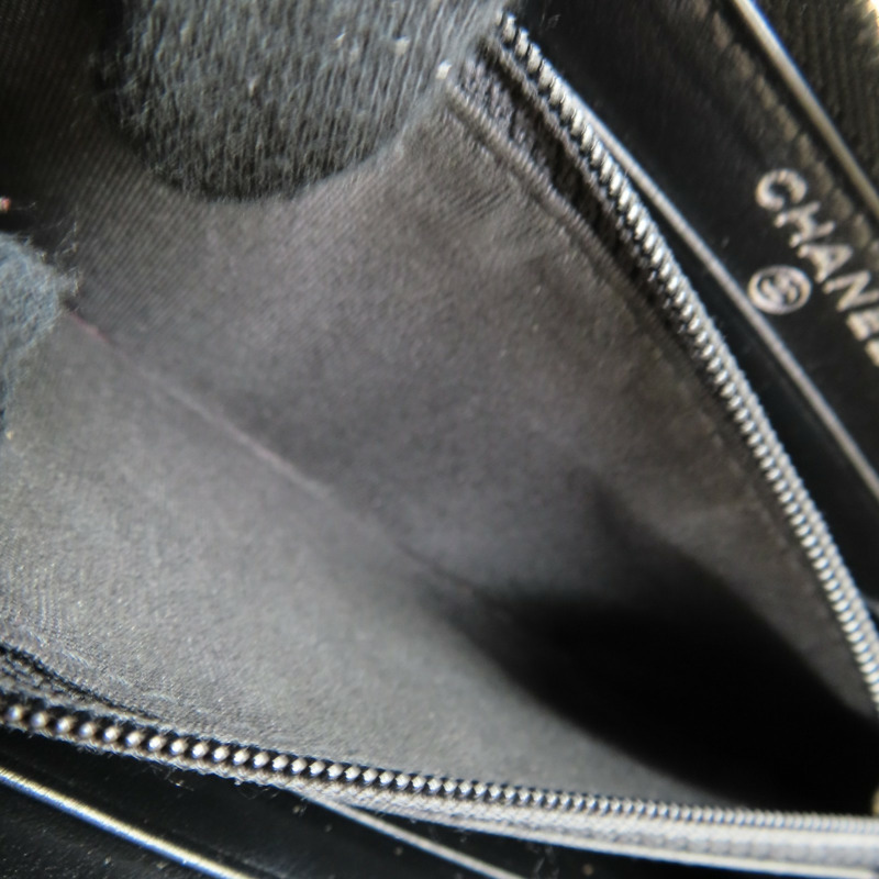 黑色 牛皮 山茶花壓紋 拉鍊中夾 【CHANEL 香奈兒】-5