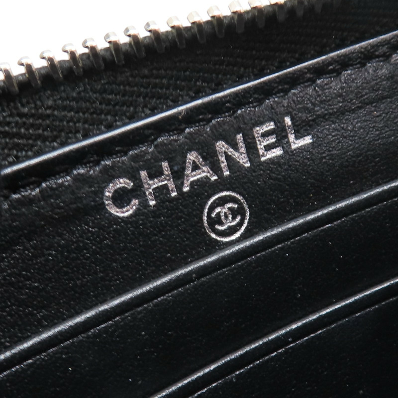 黑色 牛皮 山茶花壓紋 拉鍊中夾 【CHANEL 香奈兒】-6