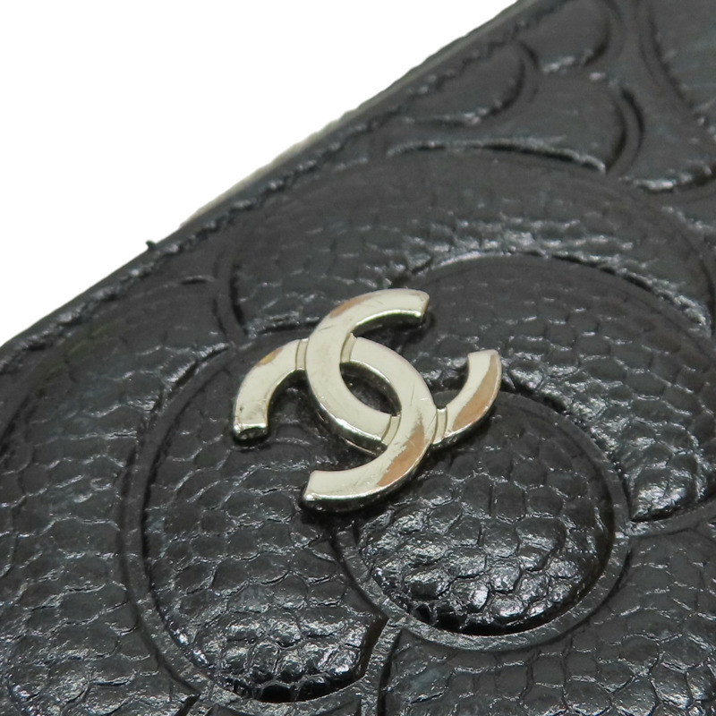 黑色 牛皮 山茶花壓紋 拉鍊中夾 【CHANEL 香奈兒】-10