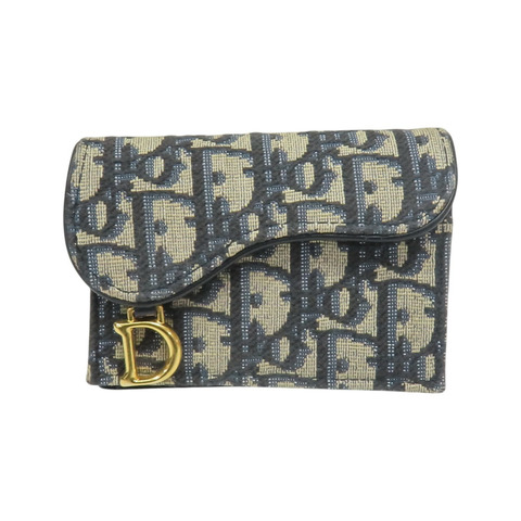 藍色 提花帆布 Saddle Cosmos Cardholder 零錢包 金扣 【Dior 迪奧 】