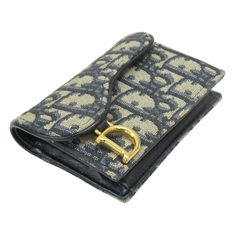 藍色 提花帆布 Saddle Cosmos Cardholder 零錢包 金扣 【Dior 迪奧 】-2