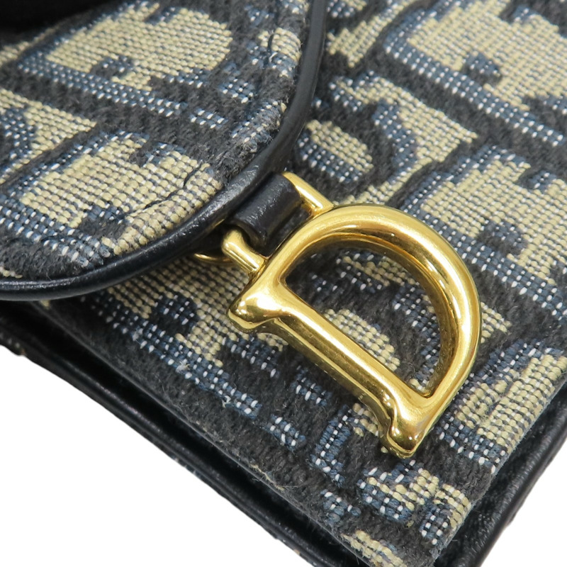 藍色 提花帆布 Saddle Cosmos Cardholder 零錢包 金扣 【Dior 迪奧 】-10