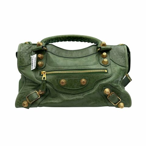 【美收精品】Balenciaga 巴黎世家綠色金釦City bag CT 機車包 C-299【隔月月中將轉賣至日本 上架期限30天】