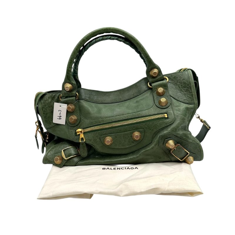 【美收精品】Balenciaga 巴黎世家綠色金釦City bag CT 機車包 C-299【隔月月中將轉賣至日本 上架期限30天】-12