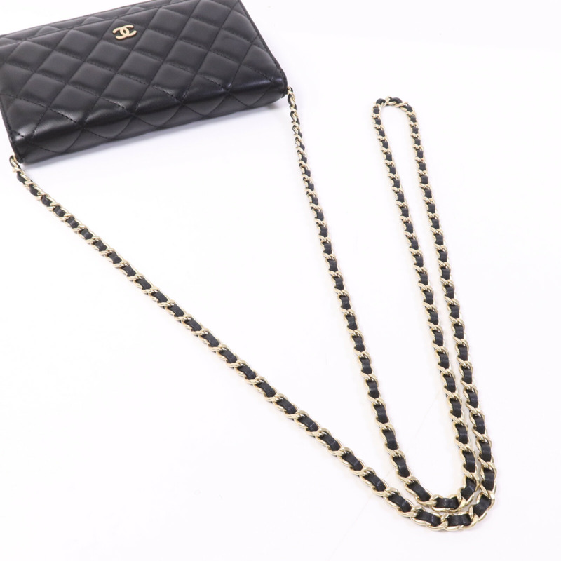 CHANEL 羊皮皮革WOC Wallet On Chain金扣鏈帶肩背袋-8