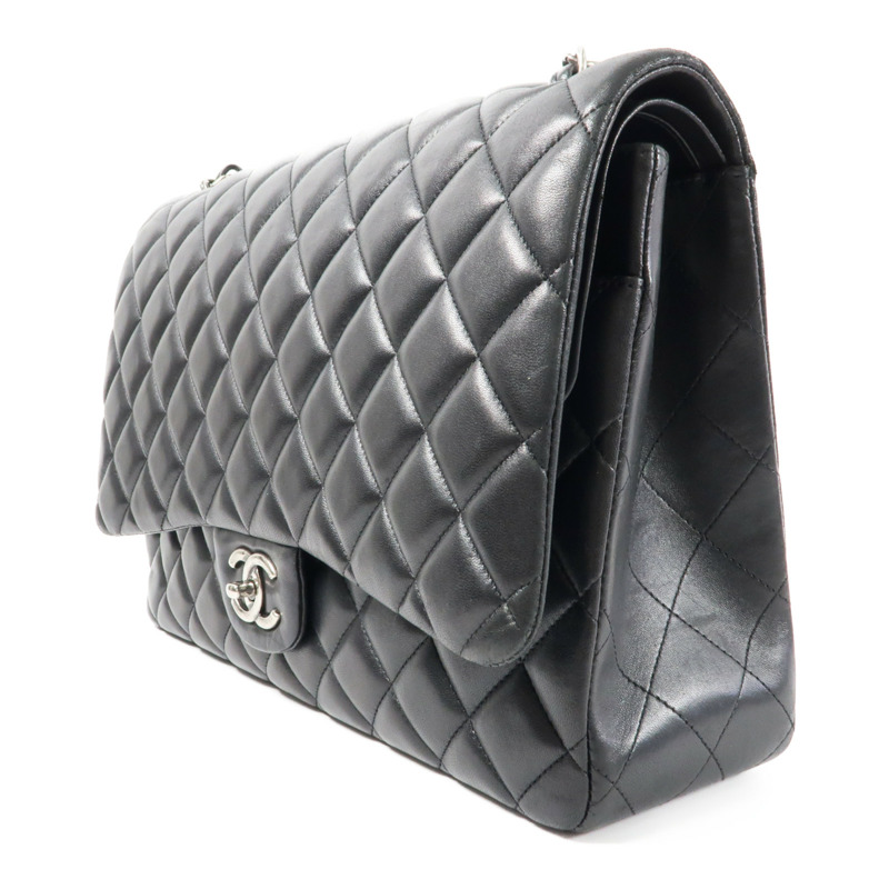 CHANEL 羊皮皮革Maxi Classic銀扣鏈帶肩背袋-2