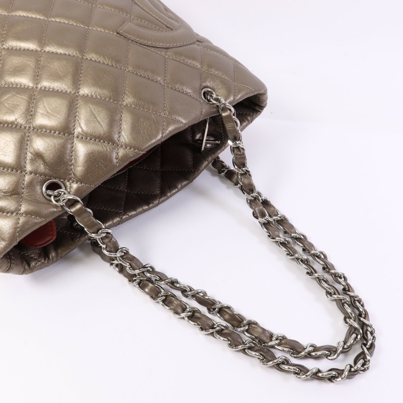 CHANEL 牛皮皮革Cambon Hand Bag銀扣鏈帶肩背袋-8