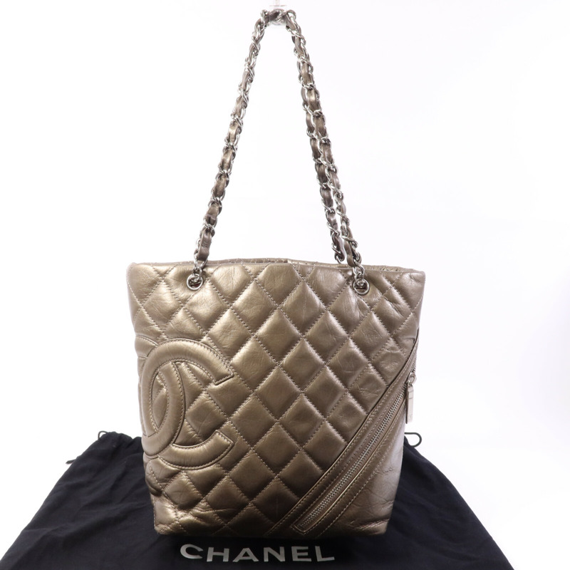 CHANEL 牛皮皮革Cambon Hand Bag銀扣鏈帶肩背袋-9