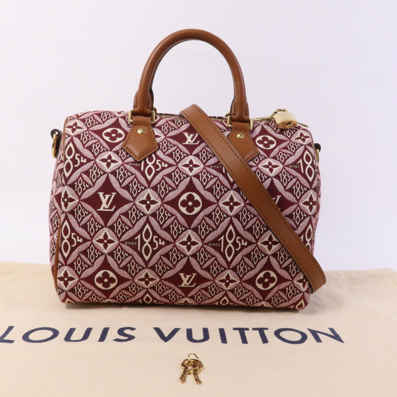 LOUIS VUITTON Jacquard Since 1854 Speedy Bandouliere 25金扣手挽肩背兩用袋-10