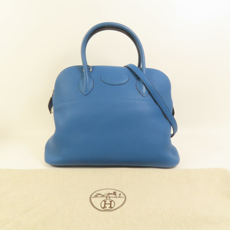 HERMES Clemence皮革Bolide 35銀扣手挽肩背兩用袋Bleu Izmir-10