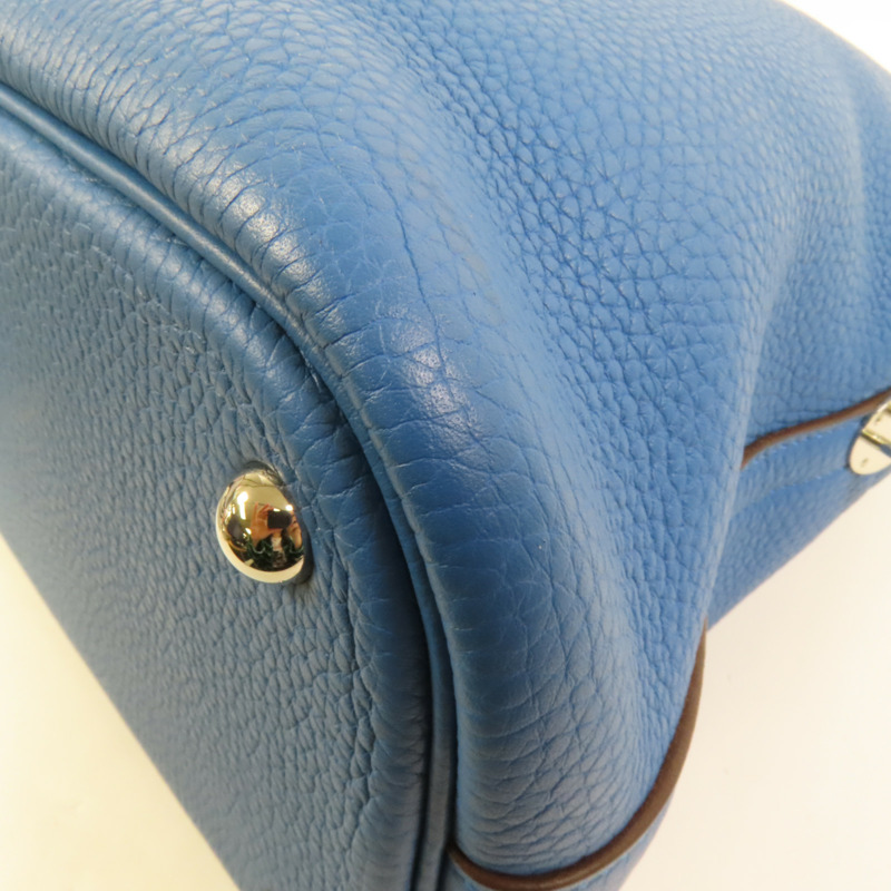 HERMES Clemence皮革Bolide 35銀扣手挽肩背兩用袋Bleu Izmir-13