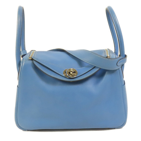 HERMES Swift皮革Lindy 26銀扣手挽肩背兩用袋Bleu Pardis