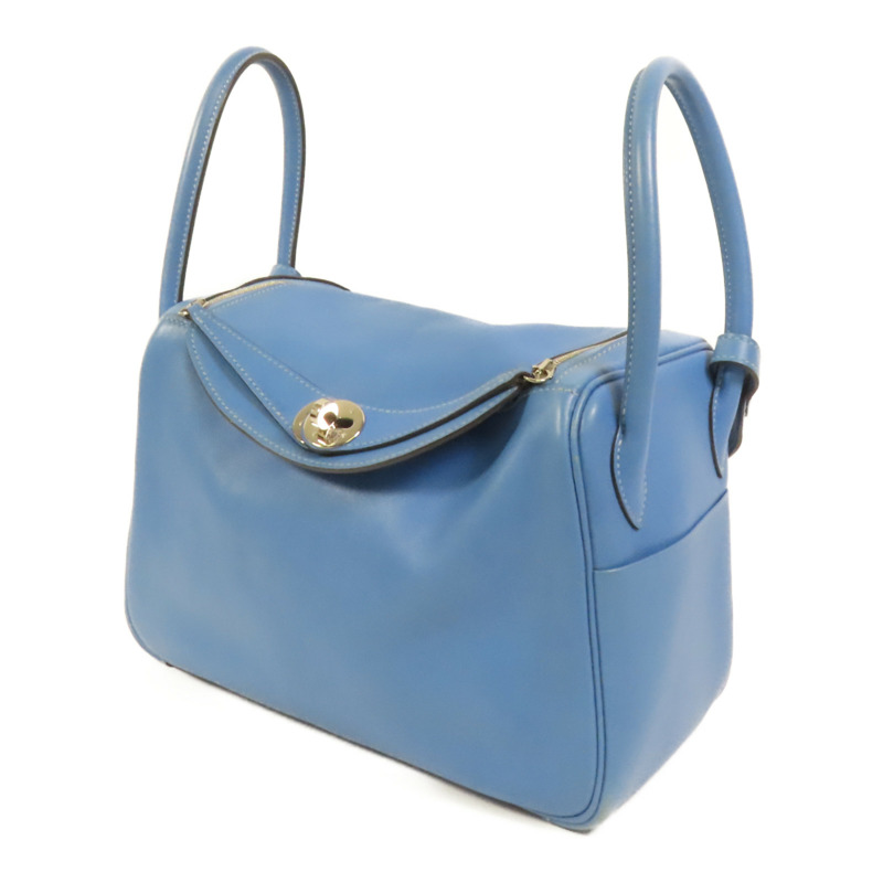 HERMES Swift皮革Lindy 26銀扣手挽肩背兩用袋Bleu Pardis-2