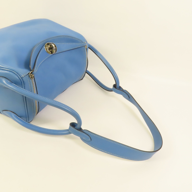 HERMES Swift皮革Lindy 26銀扣手挽肩背兩用袋Bleu Pardis-5