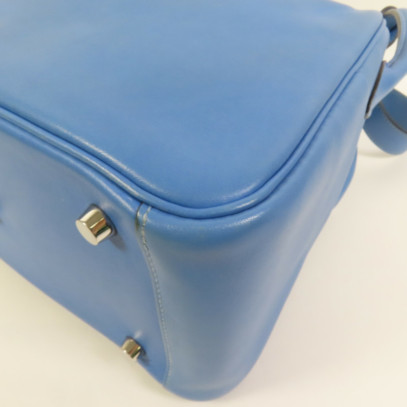 HERMES Swift皮革Lindy 26銀扣手挽肩背兩用袋Bleu Pardis-11