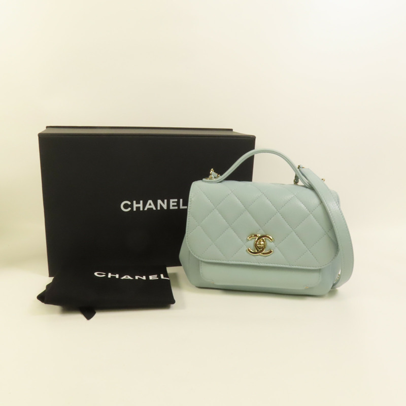 CHANEL 牛皮皮革Business Affinity Small金扣鏈帶手挽肩背兩用袋-9