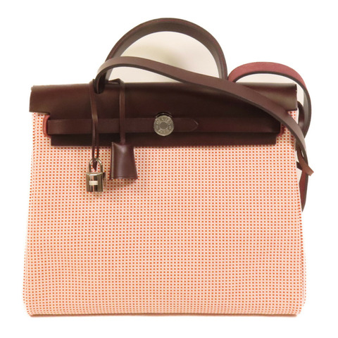 HERMES 帆布Herbag PM銀扣手挽肩背兩用袋Brique