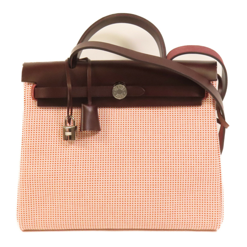 HERMES 帆布Herbag PM銀扣手挽肩背兩用袋Brique-0