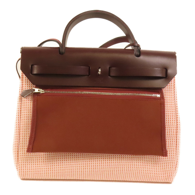 HERMES 帆布Herbag PM銀扣手挽肩背兩用袋Brique-1