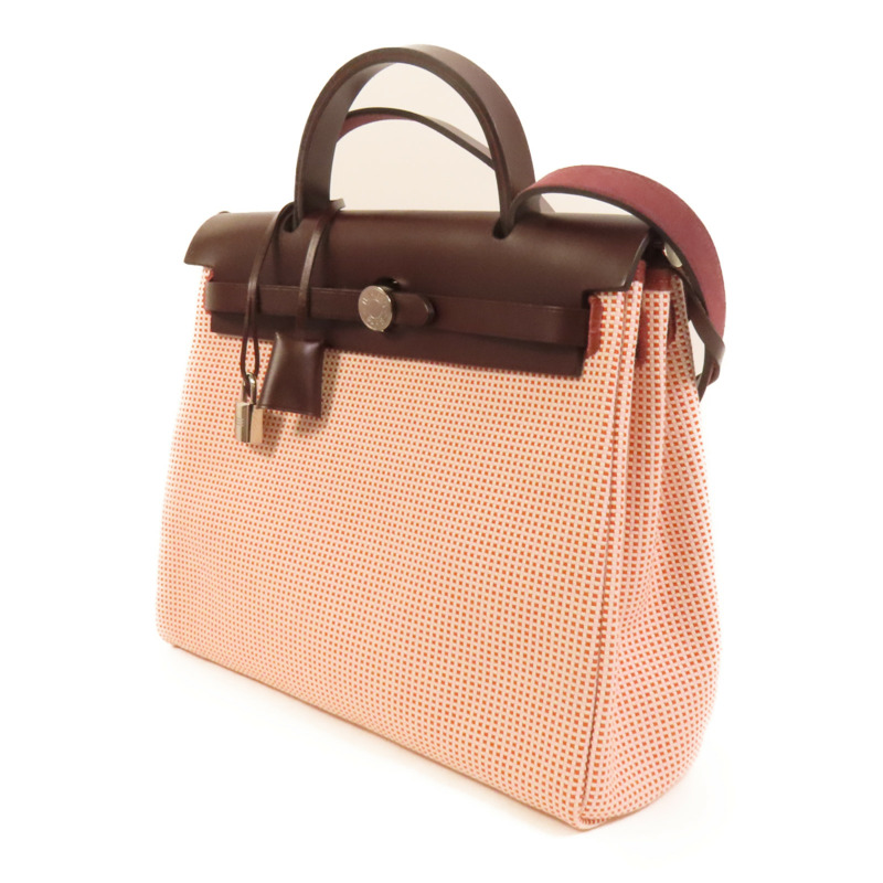 HERMES 帆布Herbag PM銀扣手挽肩背兩用袋Brique-2