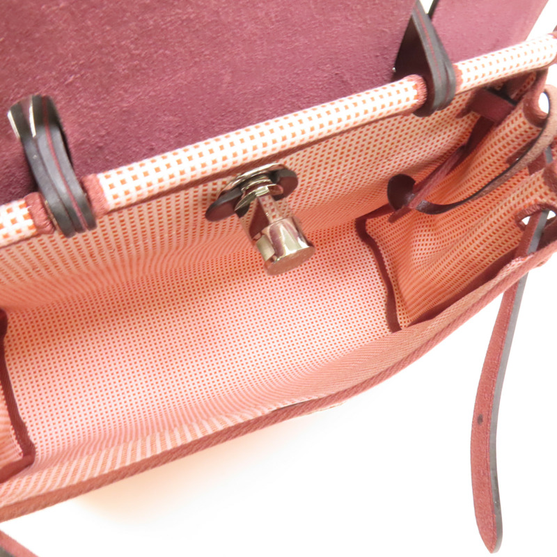 HERMES 帆布Herbag PM銀扣手挽肩背兩用袋Brique-4