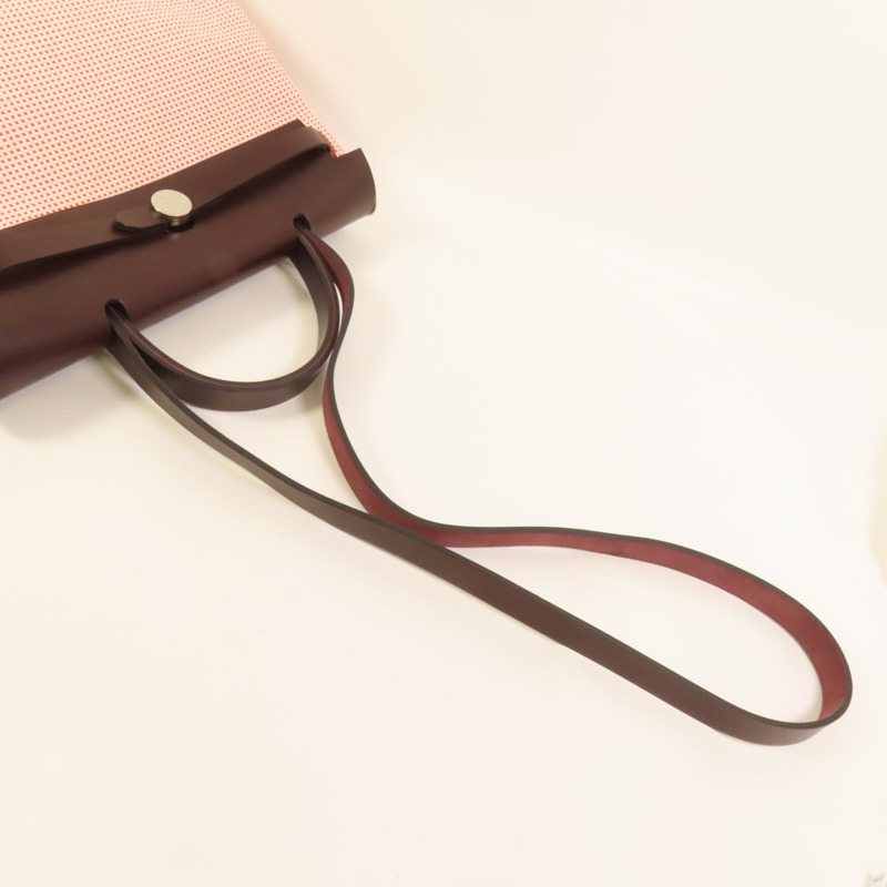 HERMES 帆布Herbag PM銀扣手挽肩背兩用袋Brique-5
