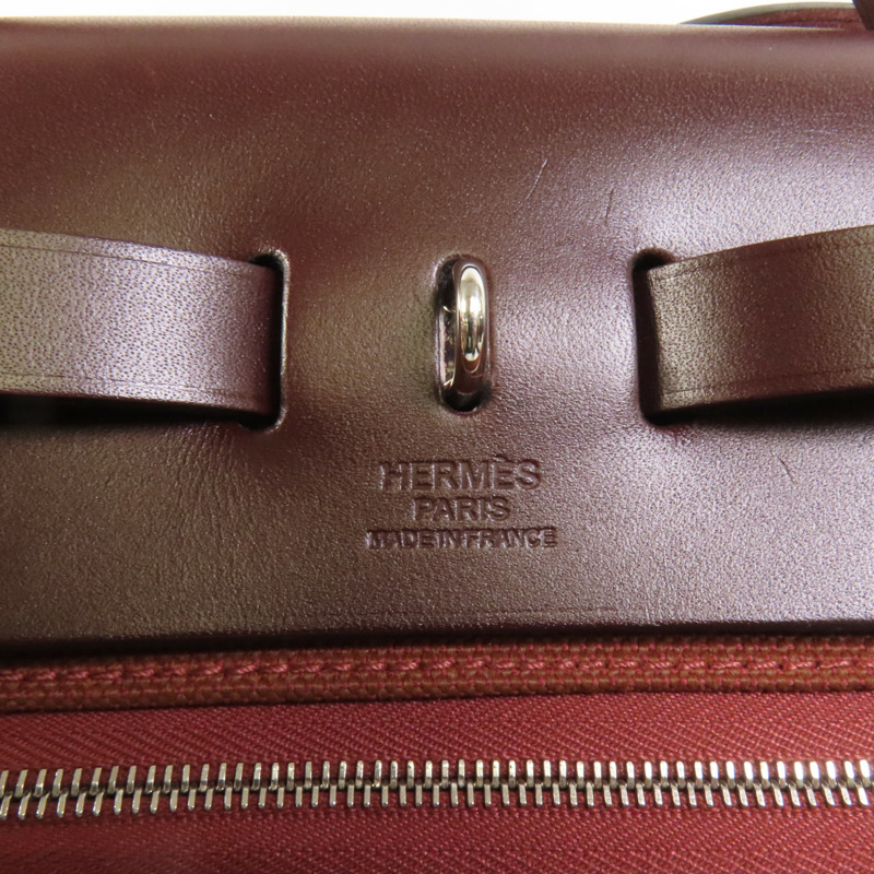 HERMES 帆布Herbag PM銀扣手挽肩背兩用袋Brique-9