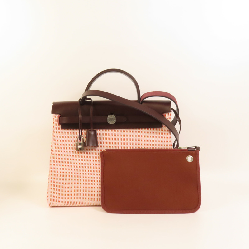 HERMES 帆布Herbag PM銀扣手挽肩背兩用袋Brique-11