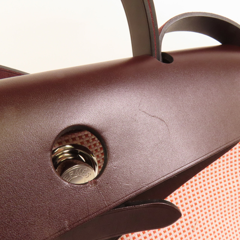 HERMES 帆布Herbag PM銀扣手挽肩背兩用袋Brique-17