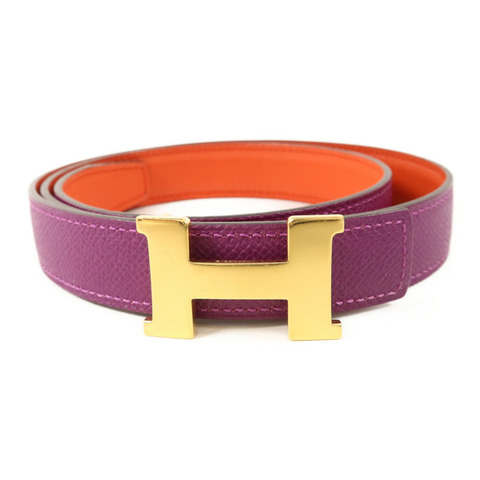HERMES Epsom皮革H Belt金扣皮帶Anemone/Capucine