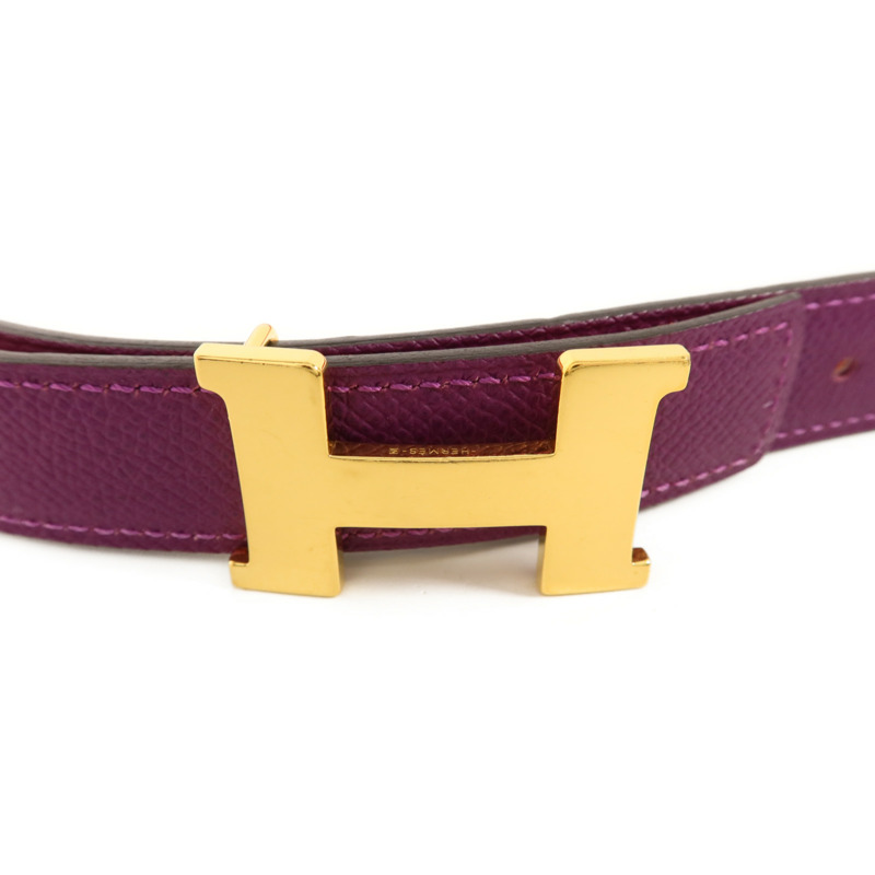 HERMES Epsom皮革H Belt金扣皮帶Anemone/Capucine-3