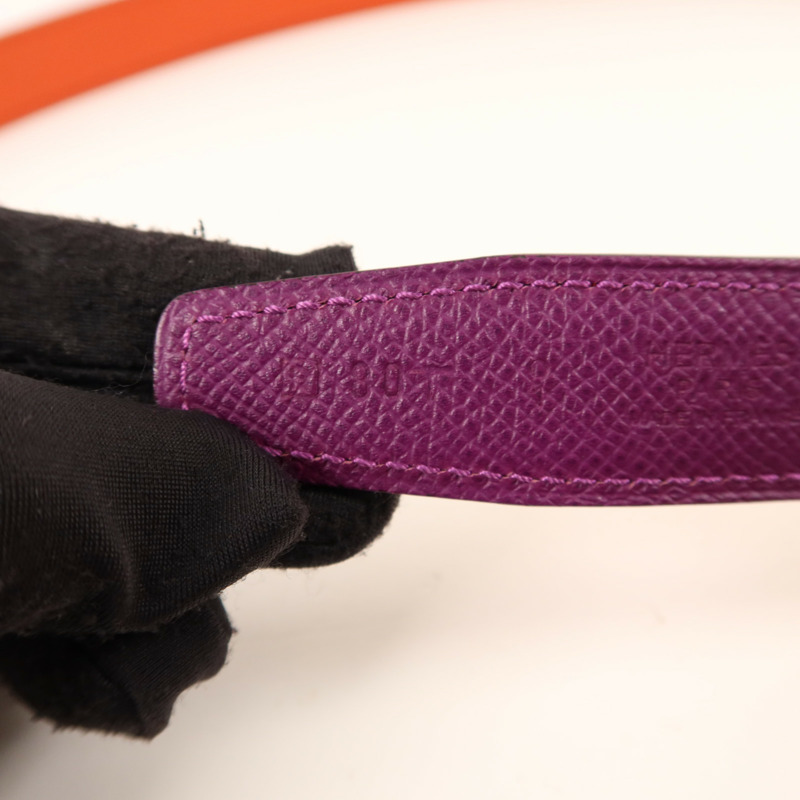 HERMES Epsom皮革H Belt金扣皮帶Anemone/Capucine-5