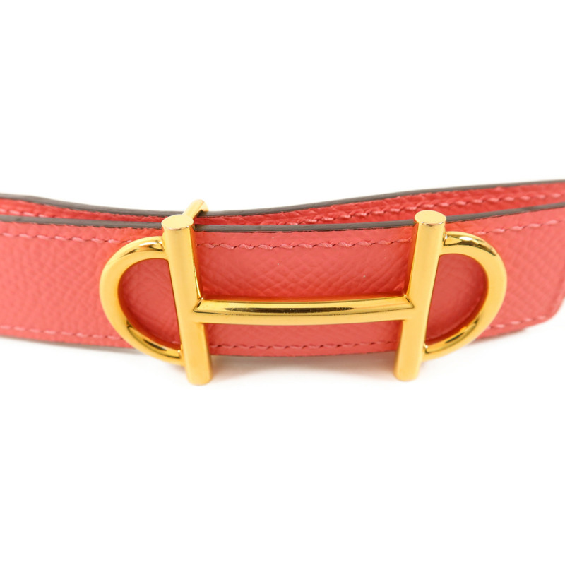 HERMES Epsom皮革Belt金扣皮帶Rose Azalee-3