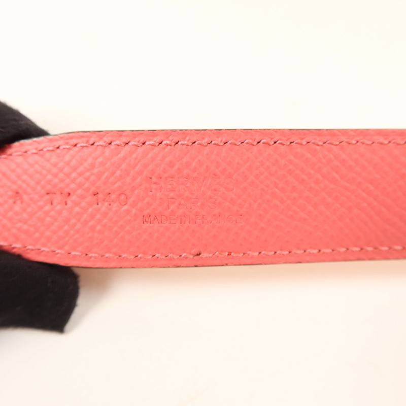 HERMES Epsom皮革Belt金扣皮帶Rose Azalee-5