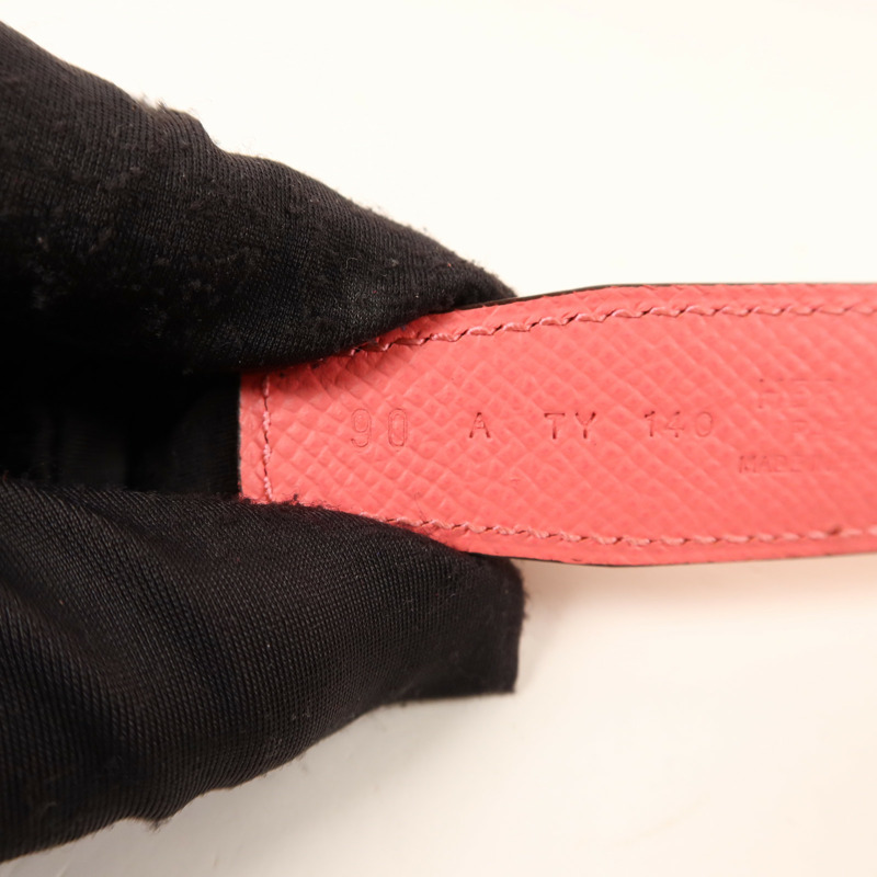 HERMES Epsom皮革Belt金扣皮帶Rose Azalee-6