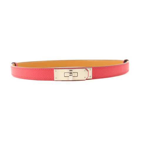 HERMES Epsom皮革Kelly Belt 18銀扣皮帶Rose Pourpre