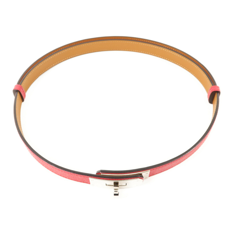 HERMES Epsom皮革Kelly Belt 18銀扣皮帶Rose Pourpre-2