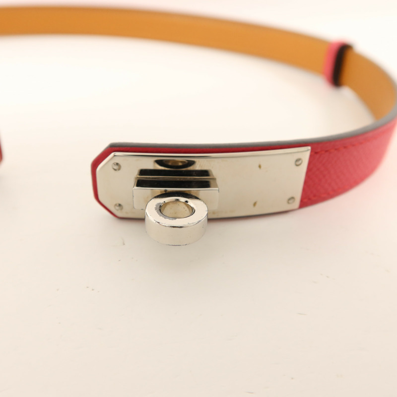 HERMES Epsom皮革Kelly Belt 18銀扣皮帶Rose Pourpre-4