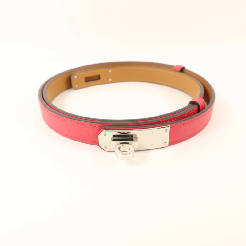 HERMES Epsom皮革Kelly Belt 18銀扣皮帶Rose Pourpre-8