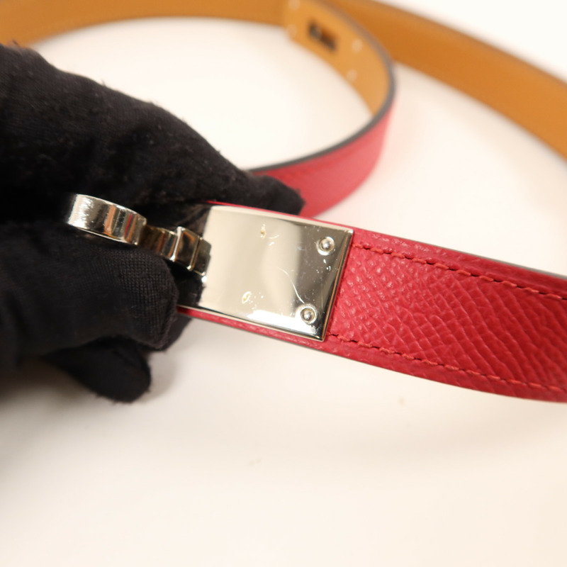 HERMES Epsom皮革Kelly Belt 18銀扣皮帶Rose Pourpre-9