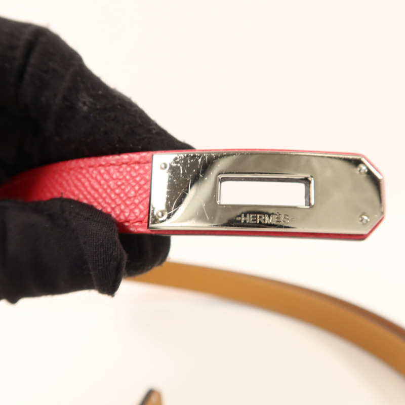 HERMES Epsom皮革Kelly Belt 18銀扣皮帶Rose Pourpre-11