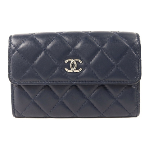CHANEL 羊皮皮革Bifold Wallet銀扣錢包