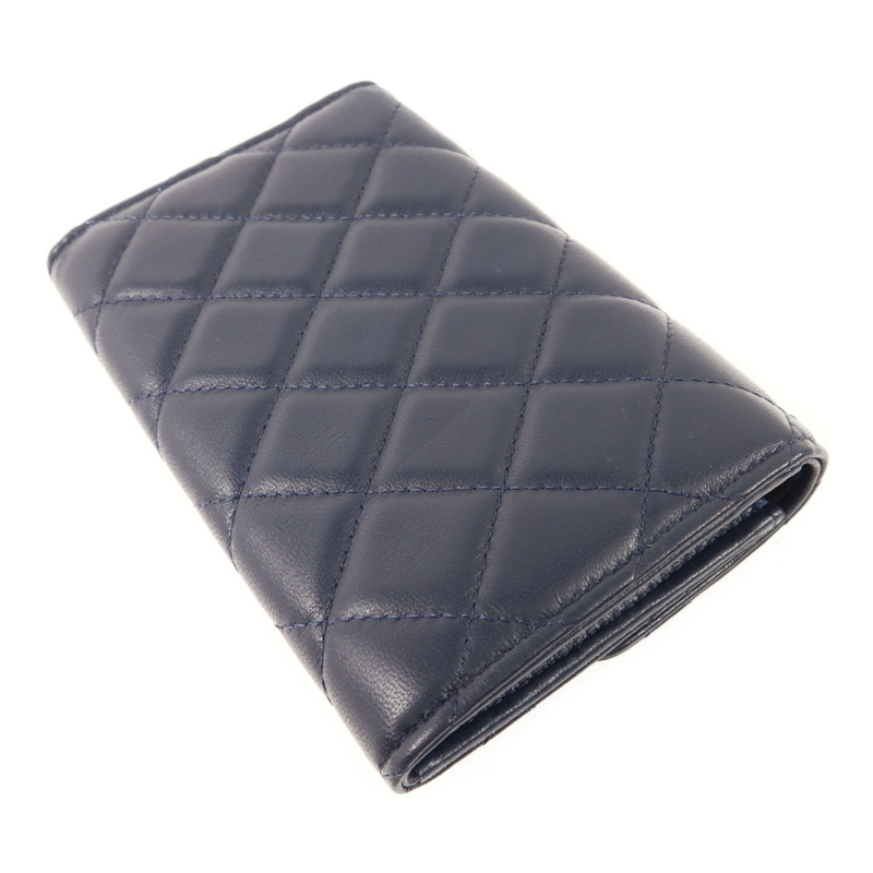CHANEL 羊皮皮革Bifold Wallet銀扣錢包-3