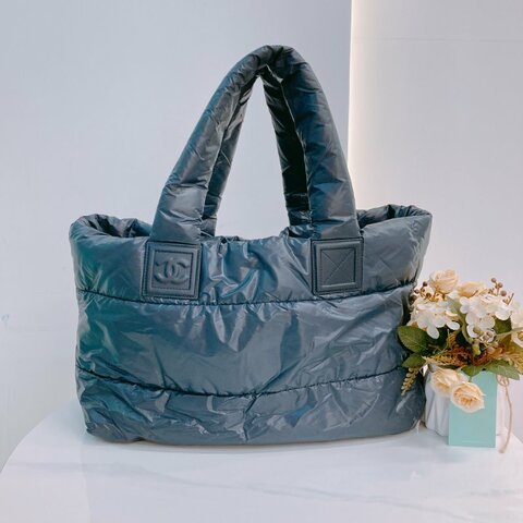 MS0594 Chanel 香奈兒 太空棉 尼龍 托特包 跣水 軍藍色 銀扣 Coco Cocoon Tote Nylon Navy x PHW