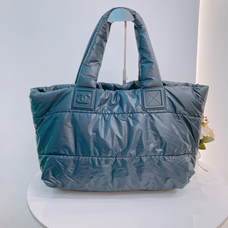 MS0594 Chanel 香奈兒 太空棉 尼龍 托特包 跣水 軍藍色 銀扣 Coco Cocoon Tote Nylon Navy x PHW-1