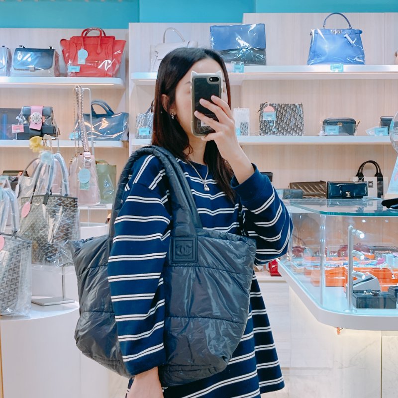MS0594 Chanel 香奈兒 太空棉 尼龍 托特包 跣水 軍藍色 銀扣 Coco Cocoon Tote Nylon Navy x PHW-12