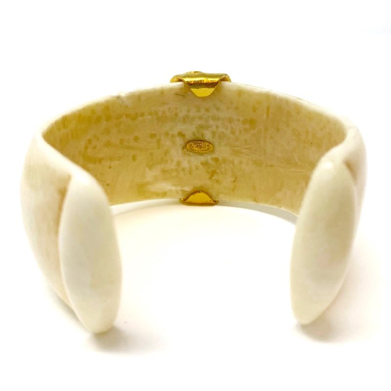Chanel 香奈兒 復古 白色 樹脂 闊手鐲 Cuff 金色 雙C CC Logo 1998年-2