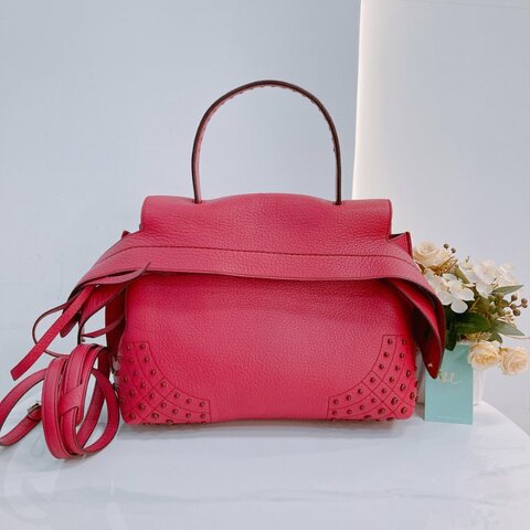 MS0595 Tod's 托德斯 豆豆風格 意大利 牛皮 手提 單肩 紫紅色 金扣 Wave Top Handle Bag Calfskin Purple x GHW