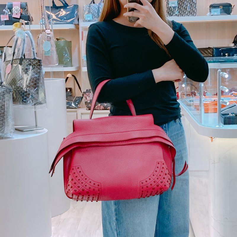 MS0595 Tod's 托德斯 豆豆風格 意大利 牛皮 手提 單肩 紫紅色 金扣 Wave Top Handle Bag Calfskin Purple x GHW-15